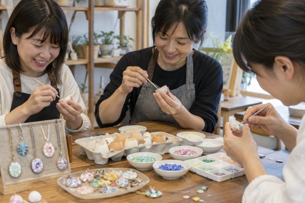 エッグシェルモザイクアクセサリー作り